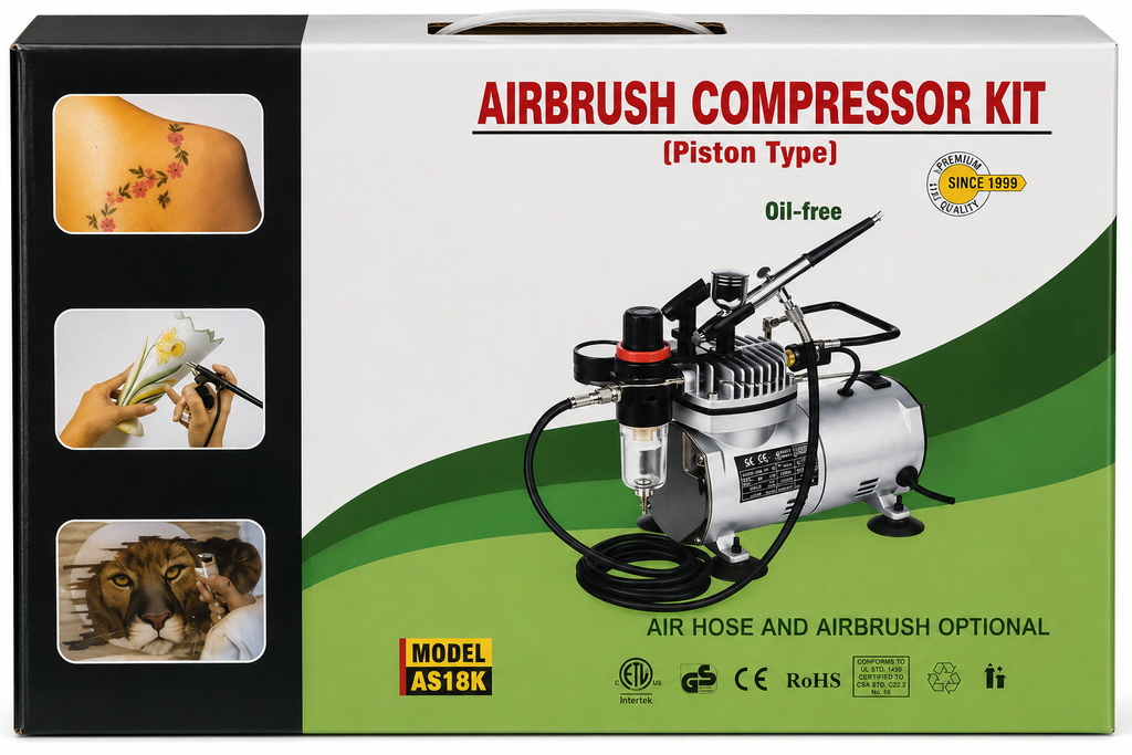[AIRBRUSH-AS18K] Kit Compresor Airbrush Profesional AS18K Oil-Free