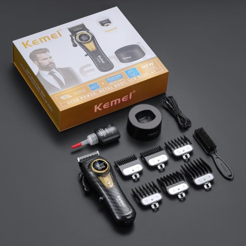 [KEMEI-KM2242] Kemei KM-2242 Máquina de Corte Profesional Inalámbrica con Base de Carga y Pantalla LCD