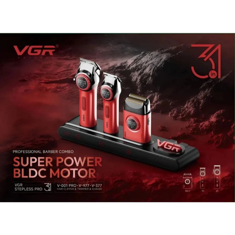 VGR Professional Barber Combo 3 en 1 – Máquina, Trimmer y Shaver
