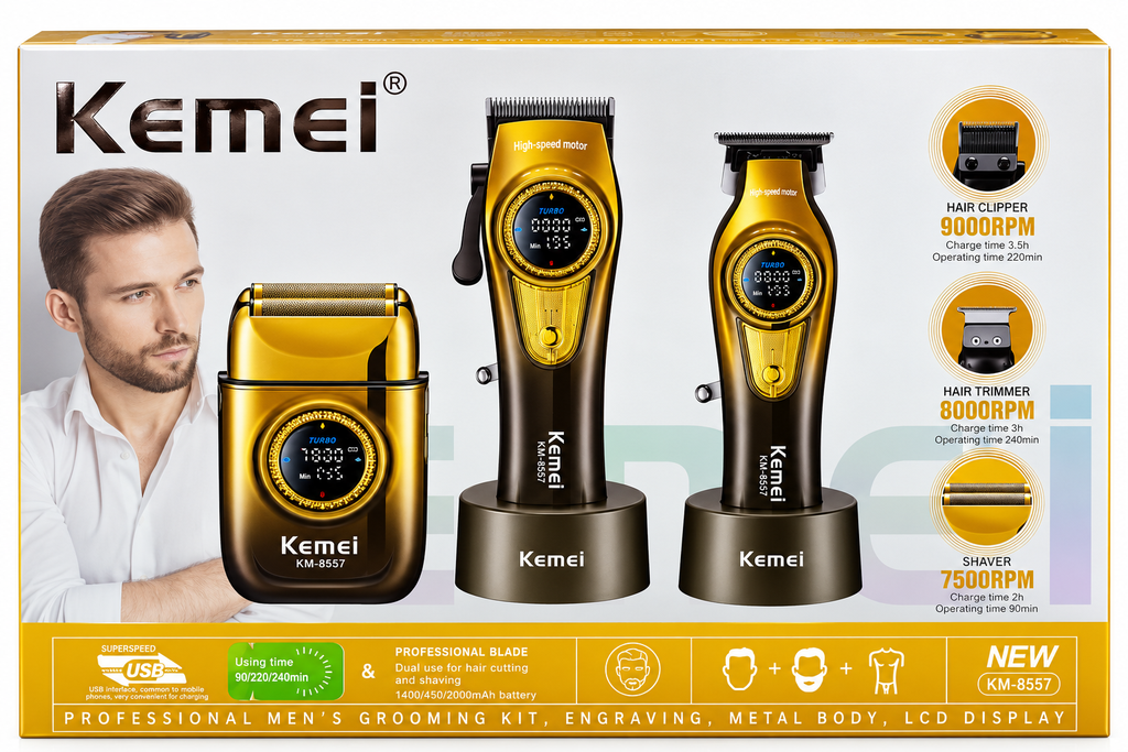 [KEM-KM8557] Kit Profesional Kemei KM-8557 – Clipper + Trimmer + Shaver