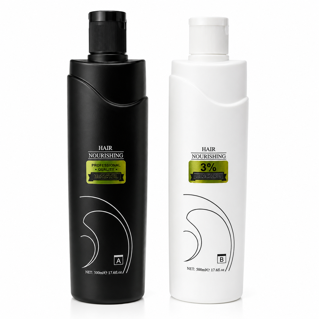 [TINTE-BLACKOIL-500] Kit de Tinte Profesional Hair Nourishing Black Oil 3% | Revelador + Colorante