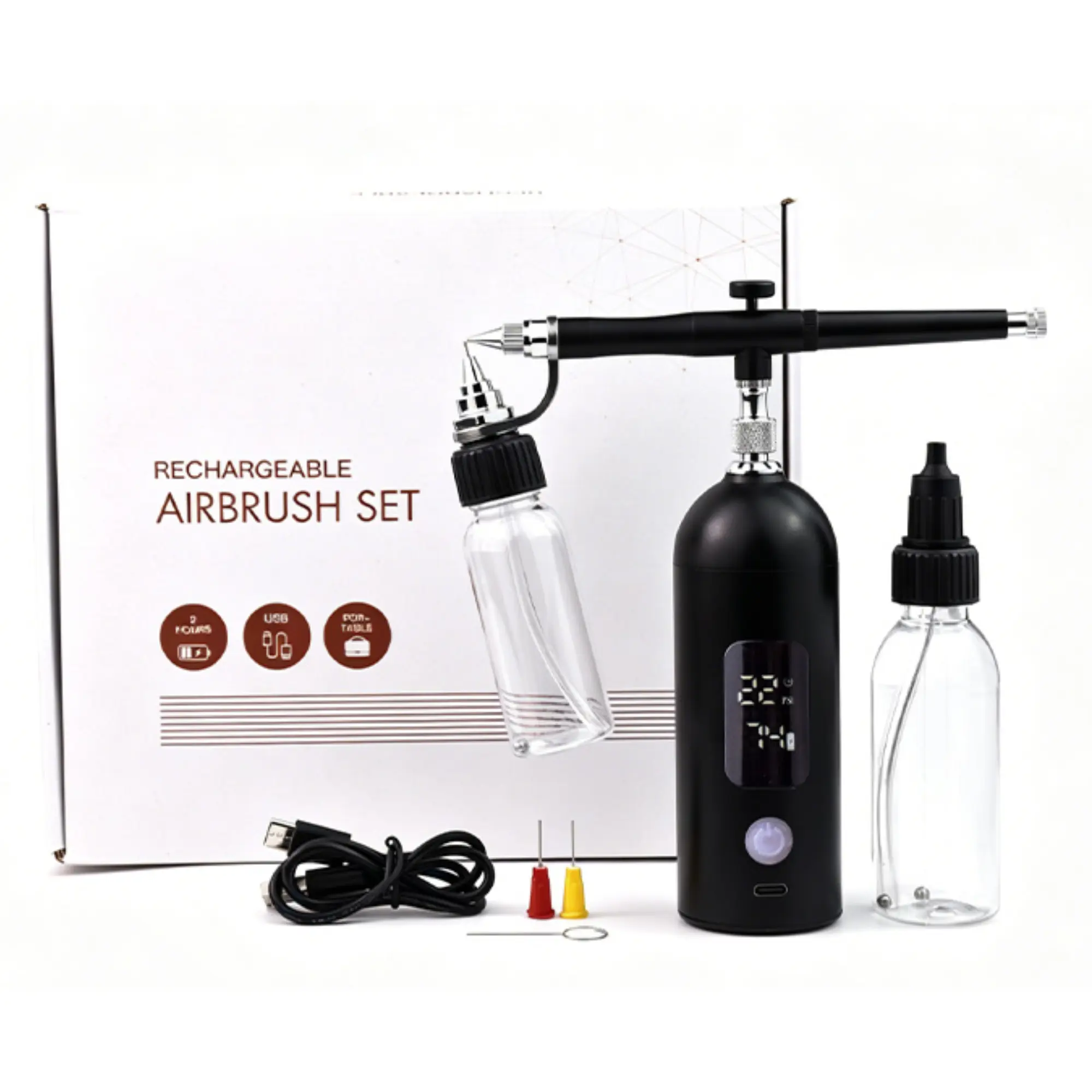 [AERO-PRO-LED-35PSI] Aairbrush Set - Kit de Aerógrafo Profesional Inalámbrico con Compresor y Pantalla LED