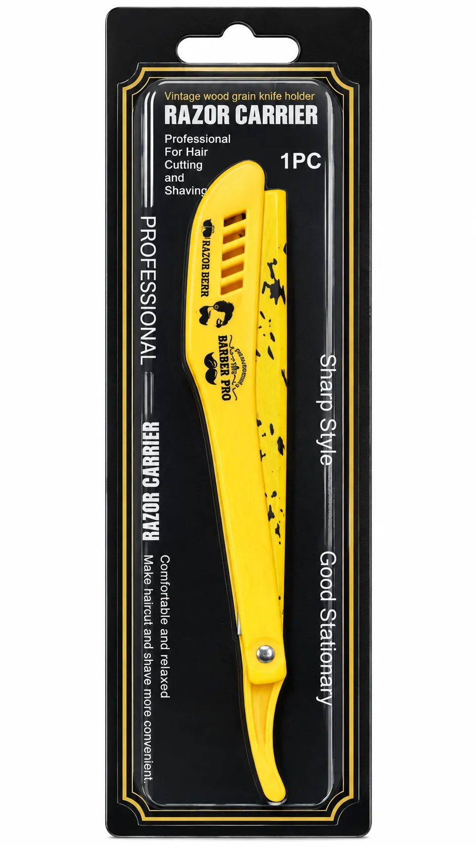[RCPM-AMARILLO] Porta Navaja Profesional Razor Carrier Barber Pro Metal (Amarillo)