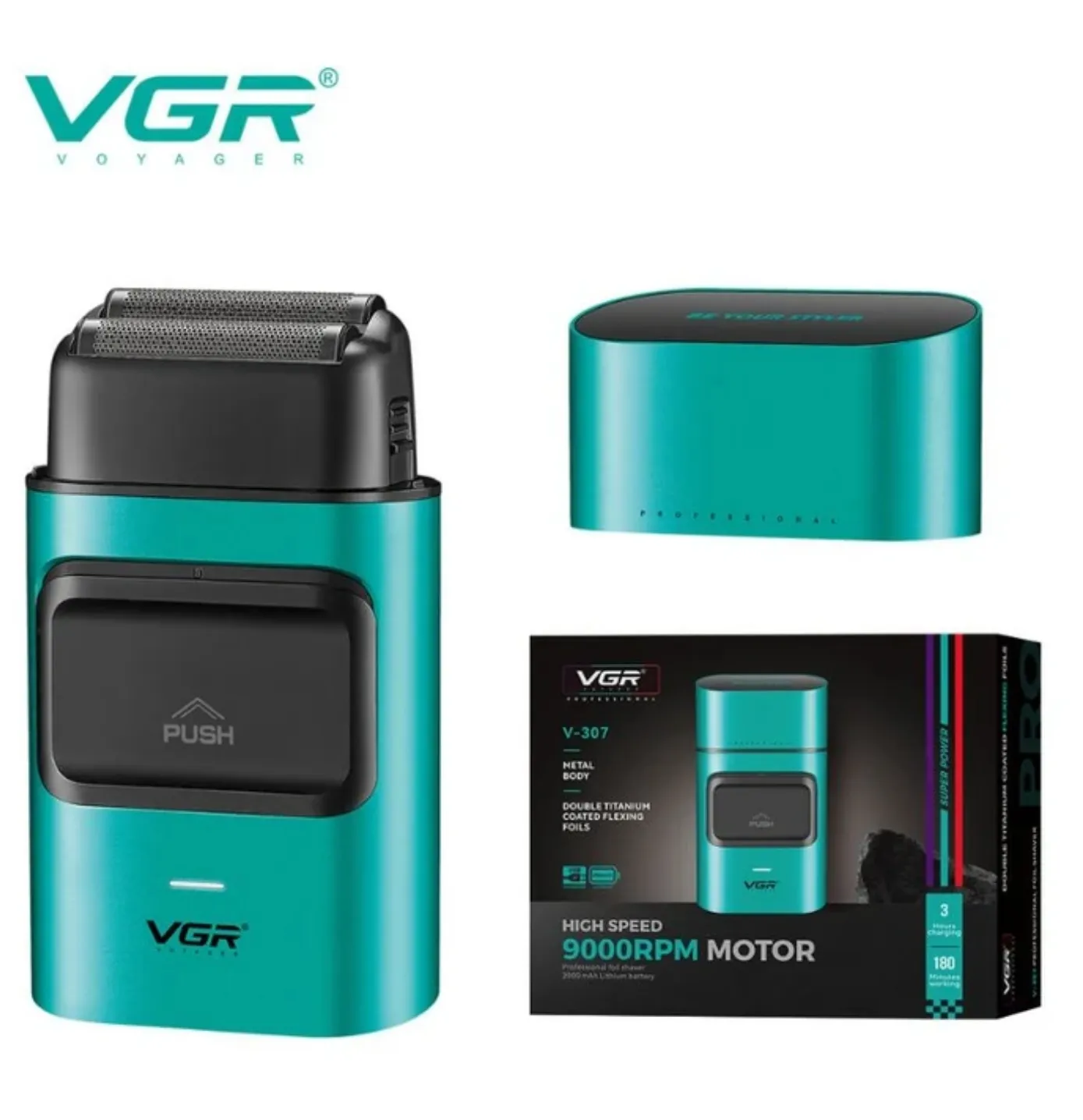 [VGR-V307-GRN] VGR V-307 Afeitadora Profesional de Doble Lámina (Foil Shaver) (Verde)