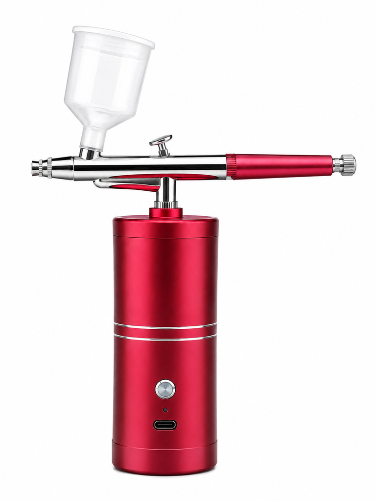 [AERO-DKSI-RED] Kit Aerógrafo Profesional Recargable con Compresor (Rojo)