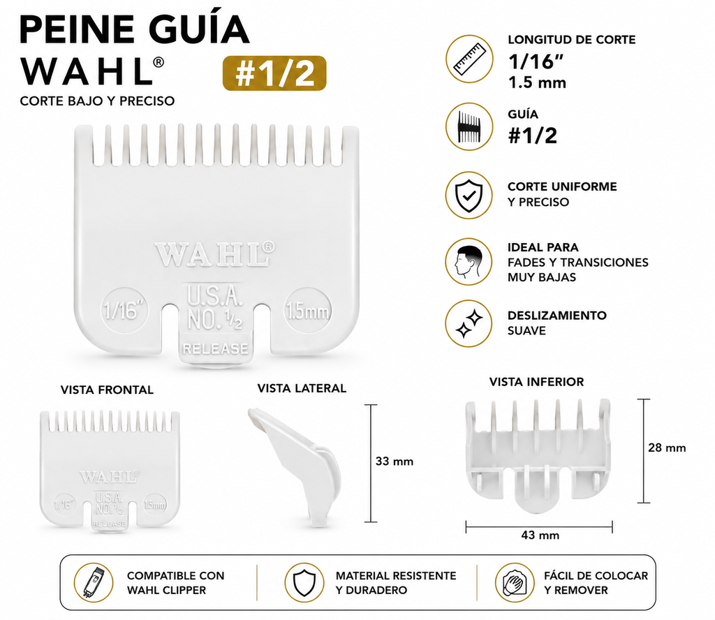 [WAHL-FADE-12-1.5MM] Wahl Peine Guía Premium #1/2 Fade Blade 1.5mm para Clipper