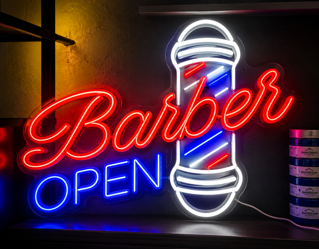 [BNEON-OPEN-001] Letrero LED Neón Barber Open para Barbería